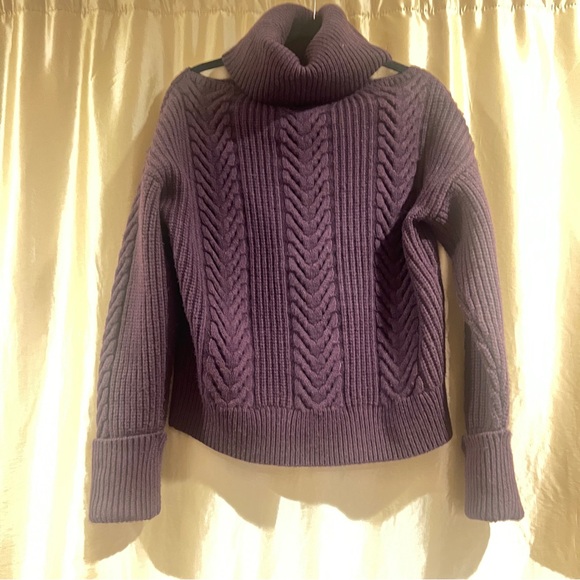 Paige Lorilee Wool Blend Turtleneck Sweater Women's Small Purple Cold Shoulder - Picture 4 of 9